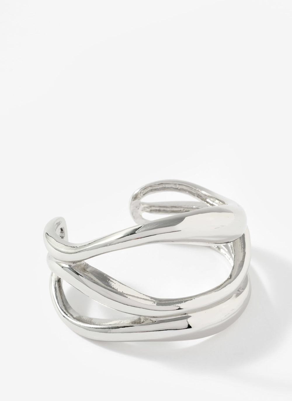 Silver Tone Sculpted Open Wave Bangle