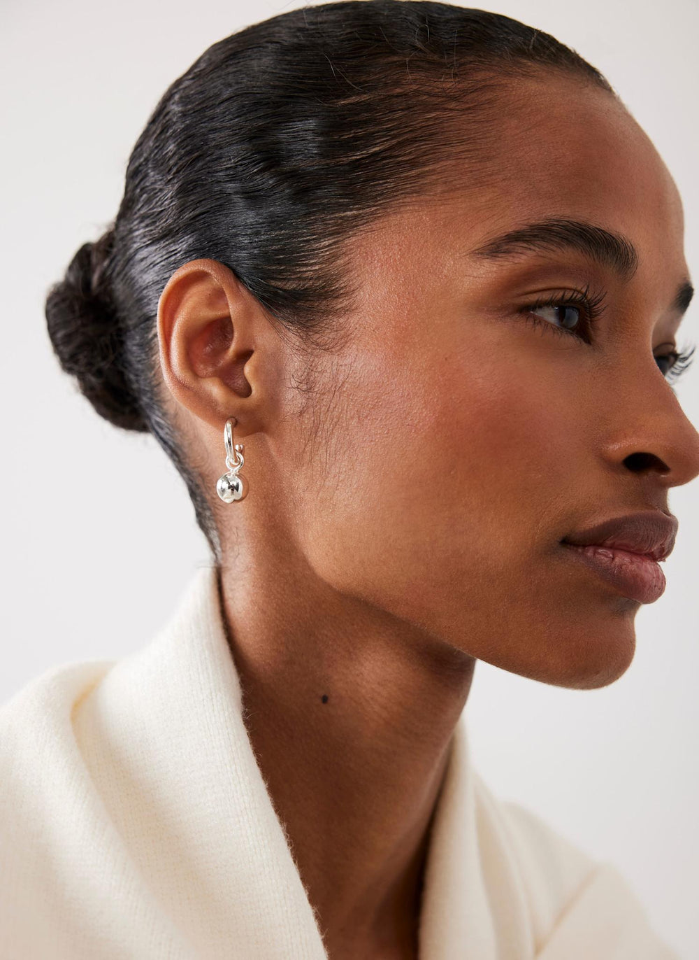 Silver Tone Sphere Hoop Earrings