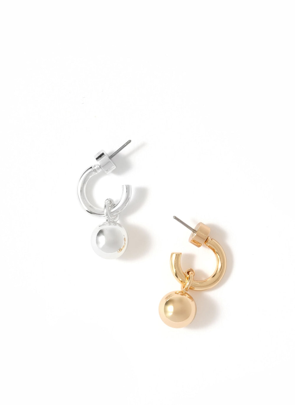 Silver Tone Sphere Hoop Earrings