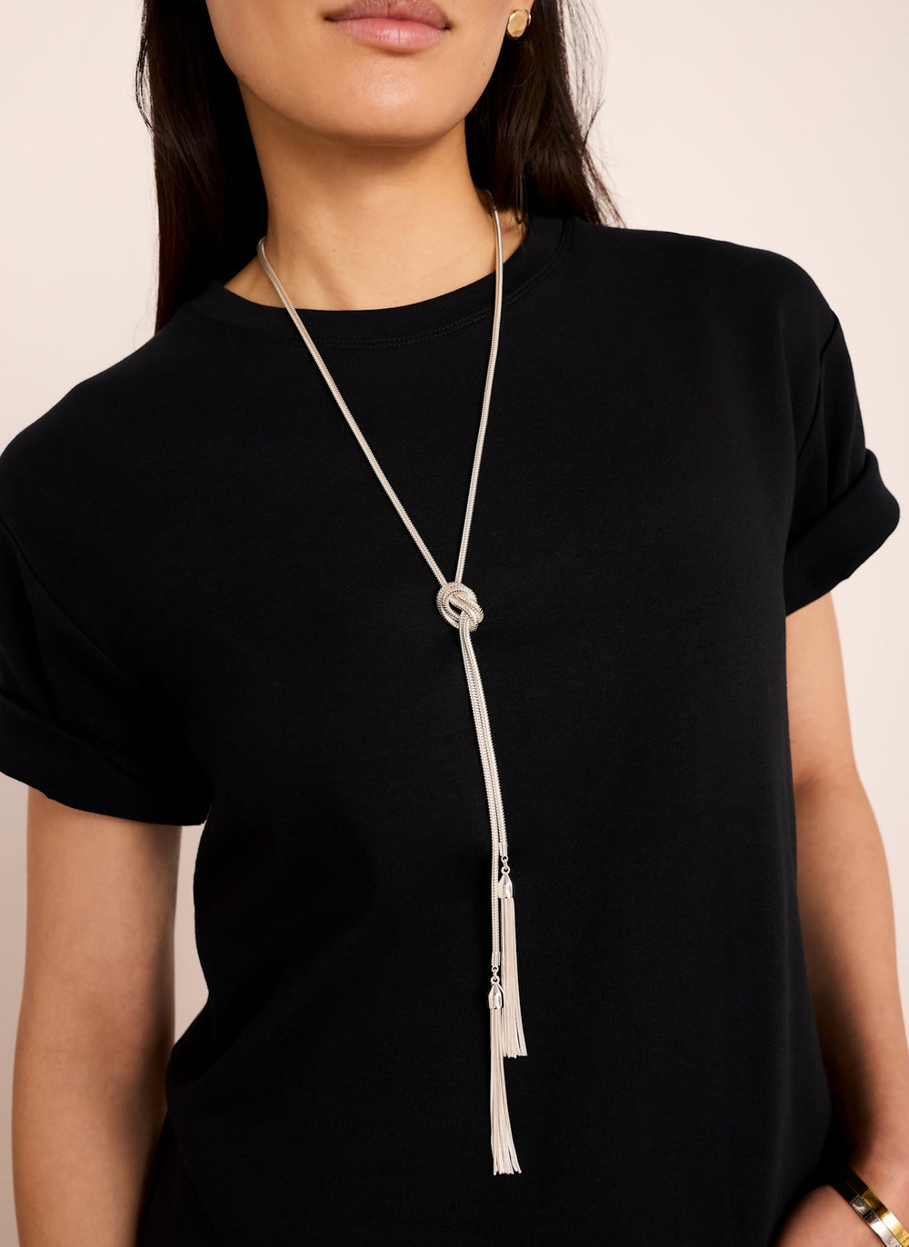 Silver Tone Double Tassel Necklace