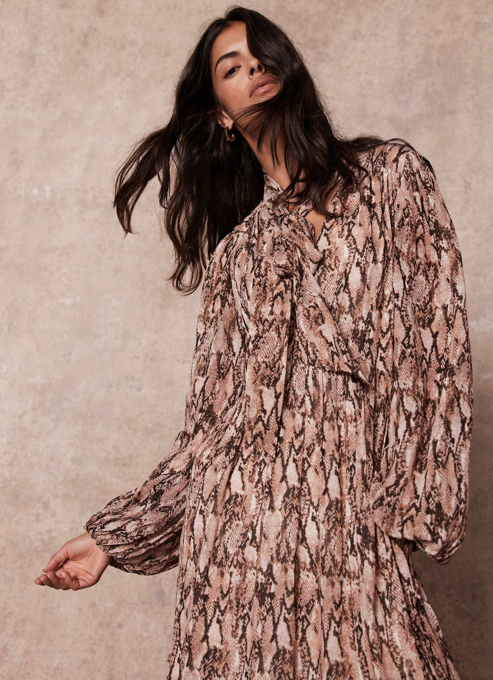 Brown Snake Print Midi Dress