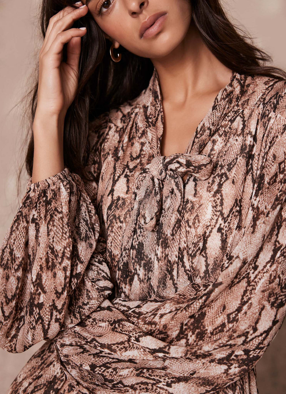 Brown Snake Print Midi Dress  Mint Velvet