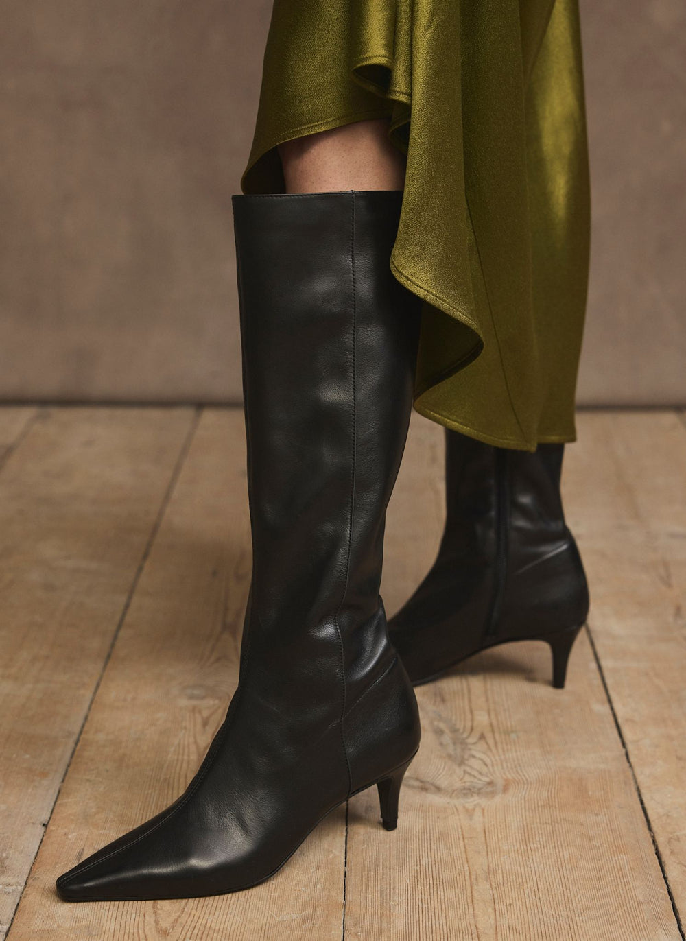 Sofia Black Leather Knee High Boots
