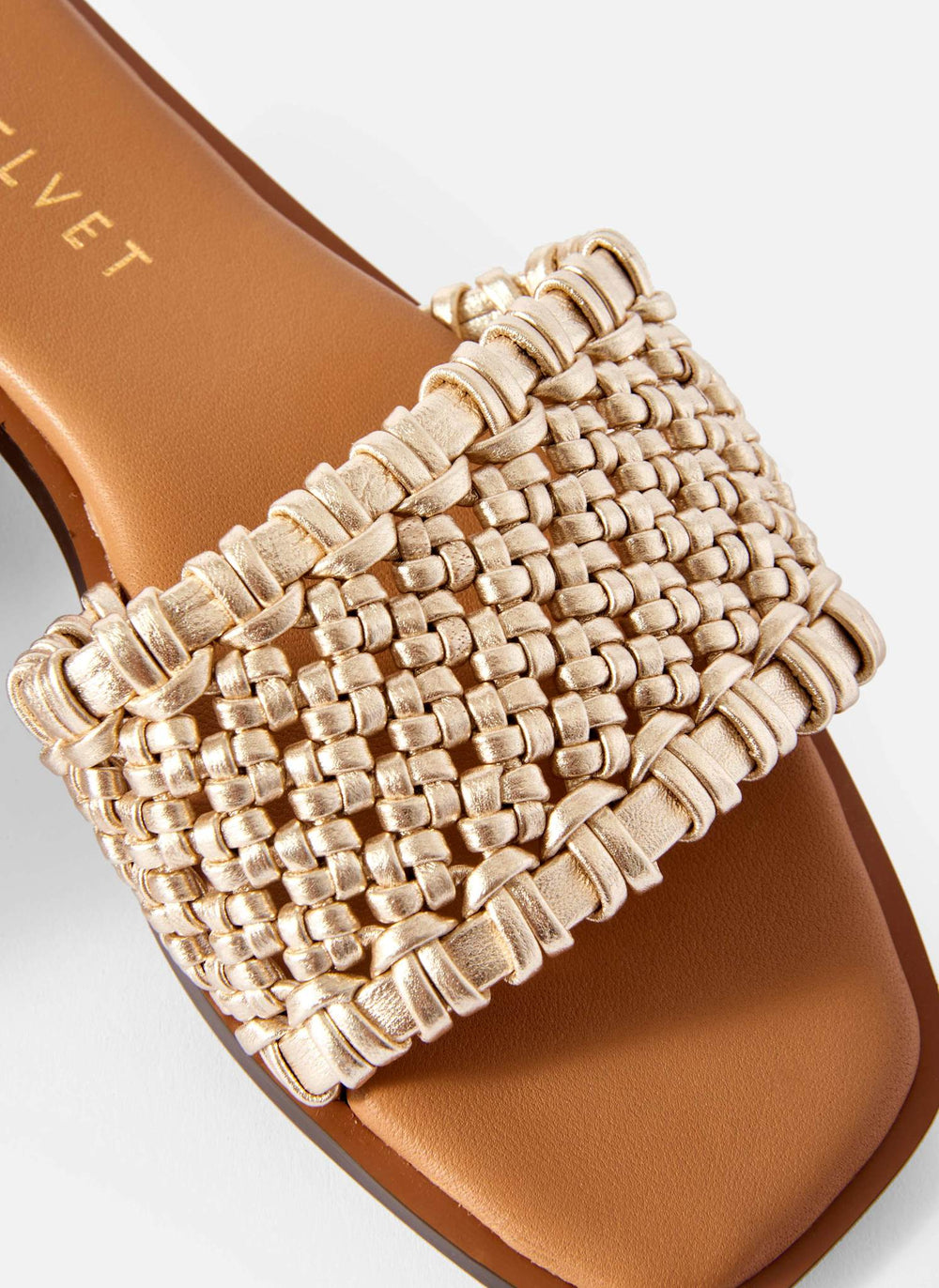 Sophie Gold Leather Woven Sliders