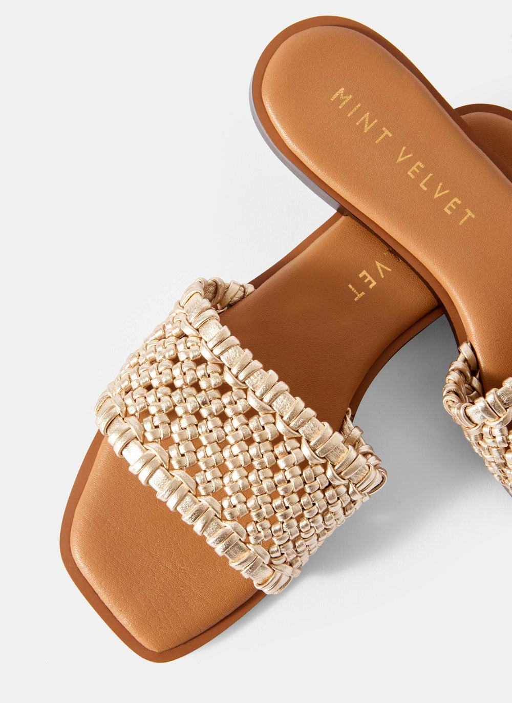 Sophie Gold Leather Woven Sliders