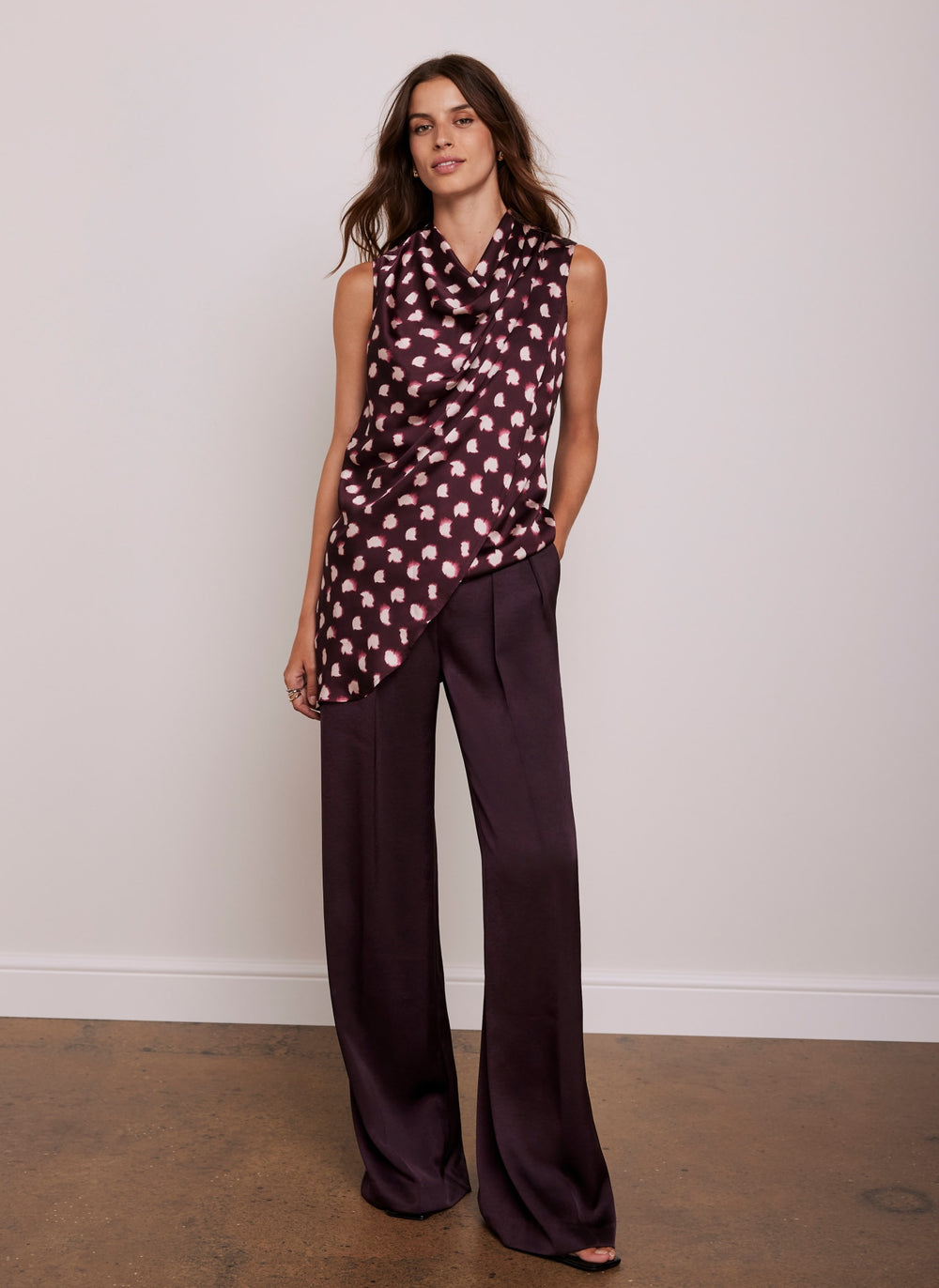 Burgundy Graphic Print Cowl Neck Top