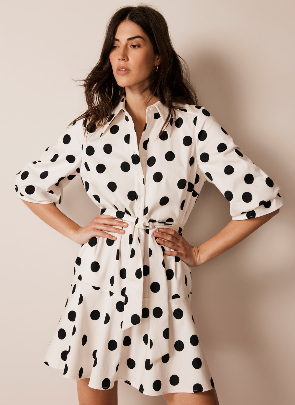 Cream Cotton Blend Polka Dot Mini Dress