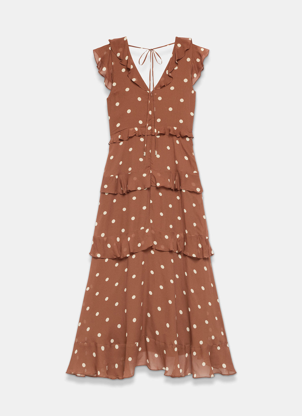 Brown Polka Dot Print Ruffle Midi Dress Mint Velvet Brown Polka Dot Print Ruffle Midi Dress Mint Velvet