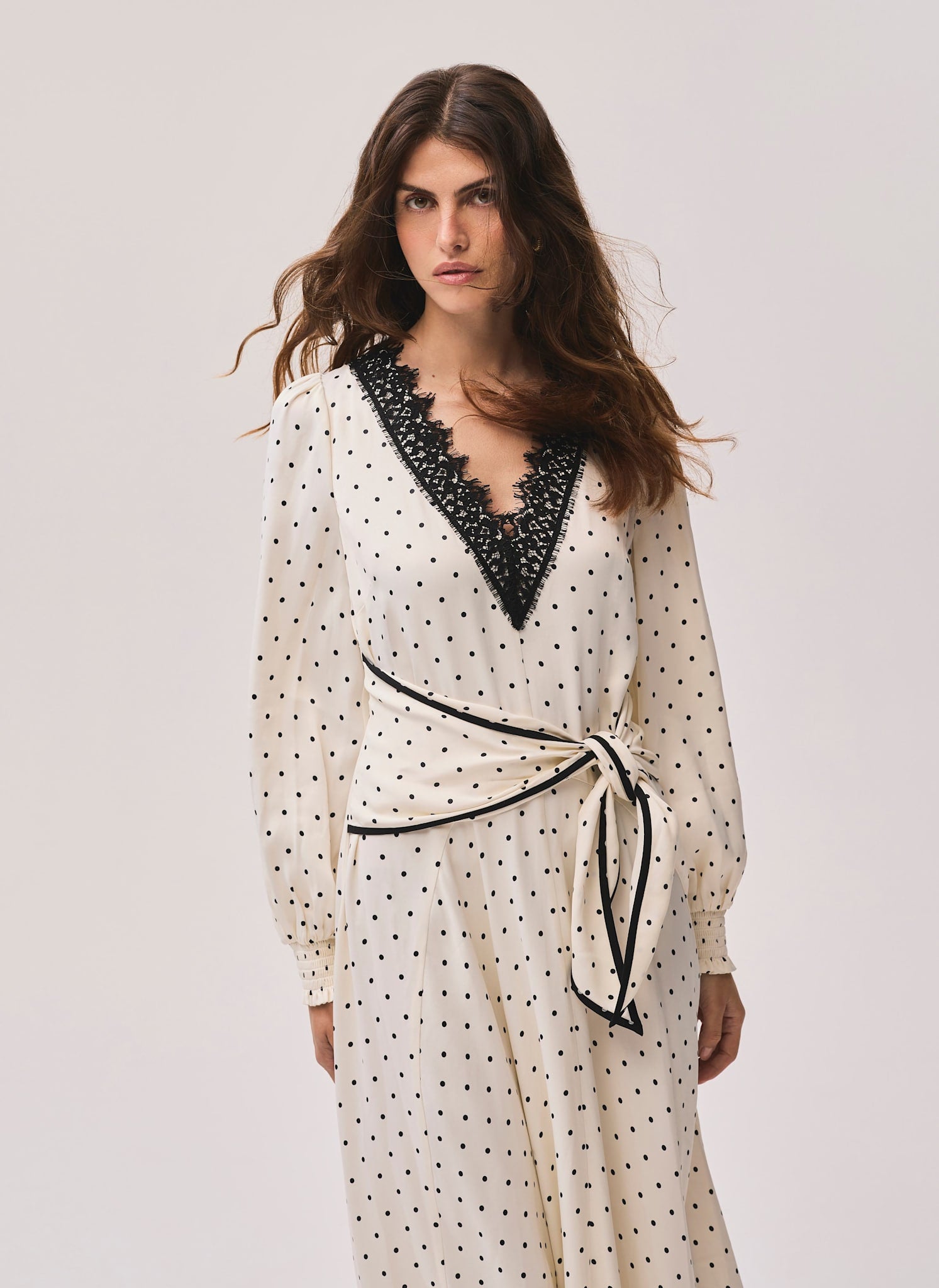 Cream Polka Dot Tie Maxi Dress – Mint Velvet