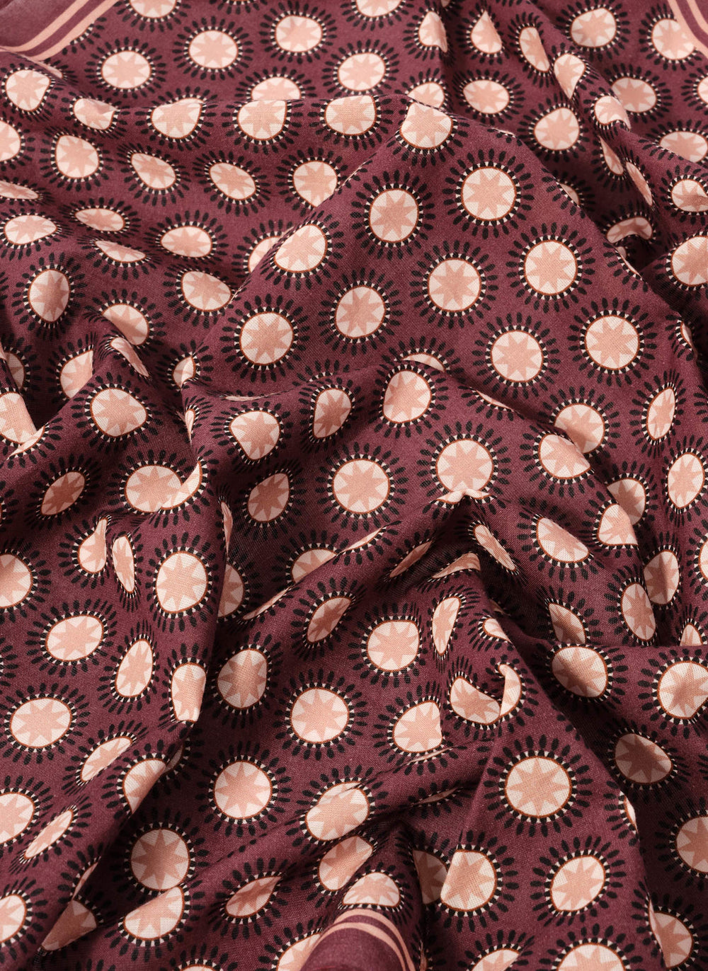 Burgundy Geometric Print Square Neck Scarf