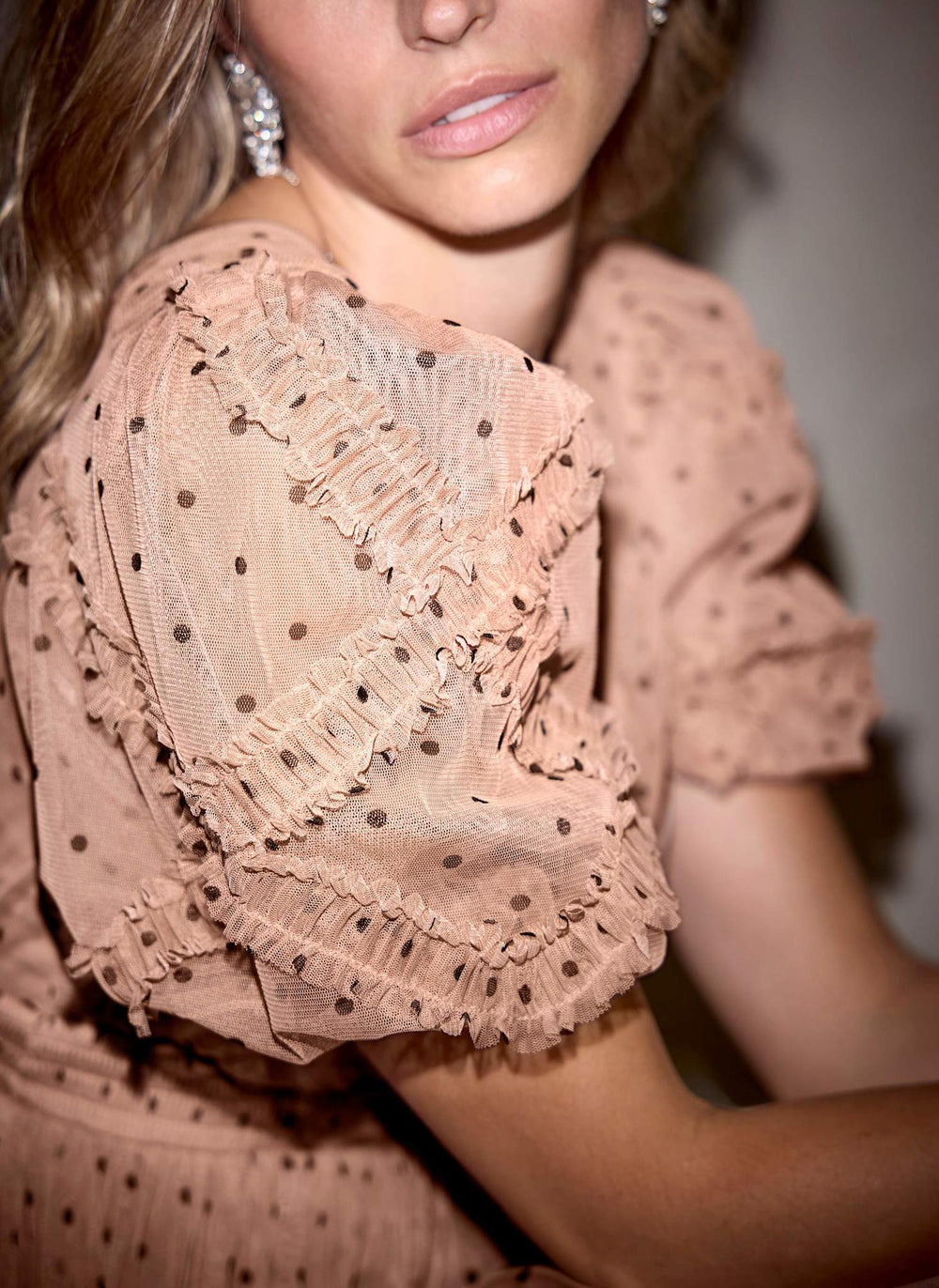 Pink Polka Dot Tulle Midi Dress