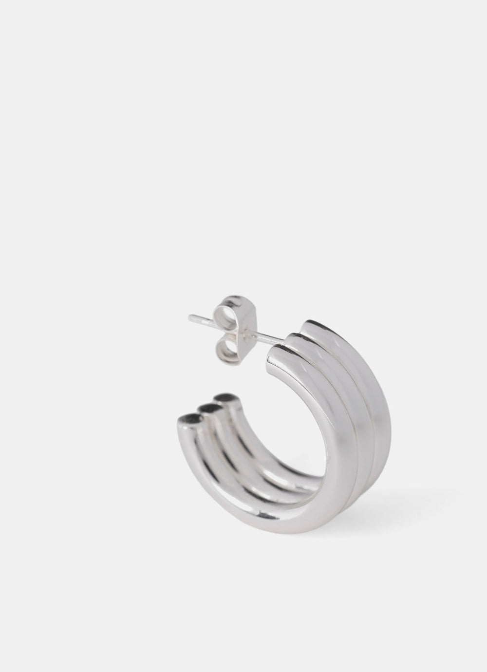 Silver Stainless Steel Ribbed Hoop Earrings