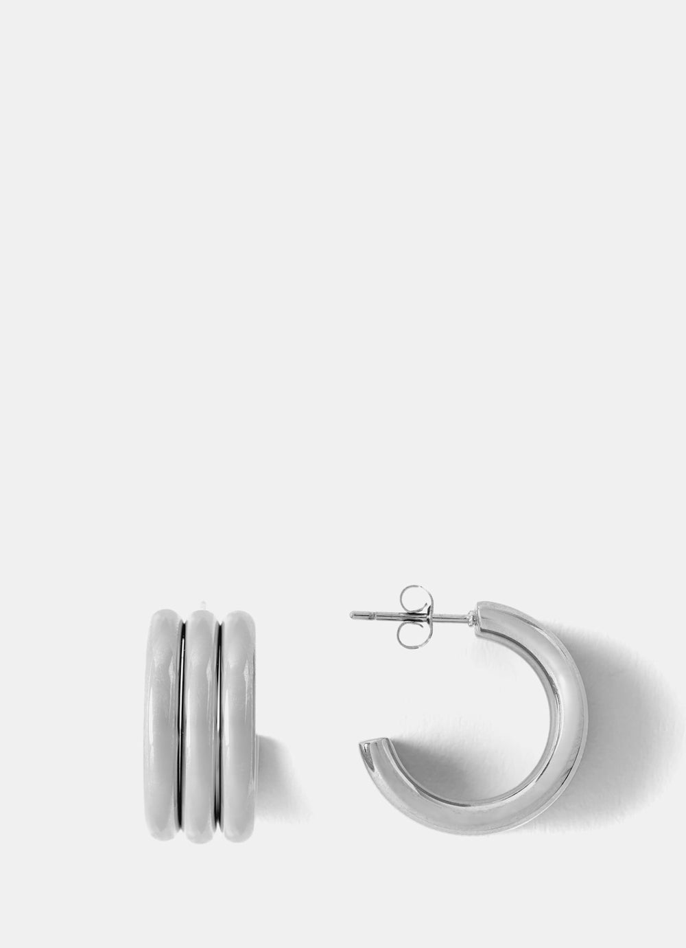 Silver Stainless Steel Ribbed Hoop Earrings