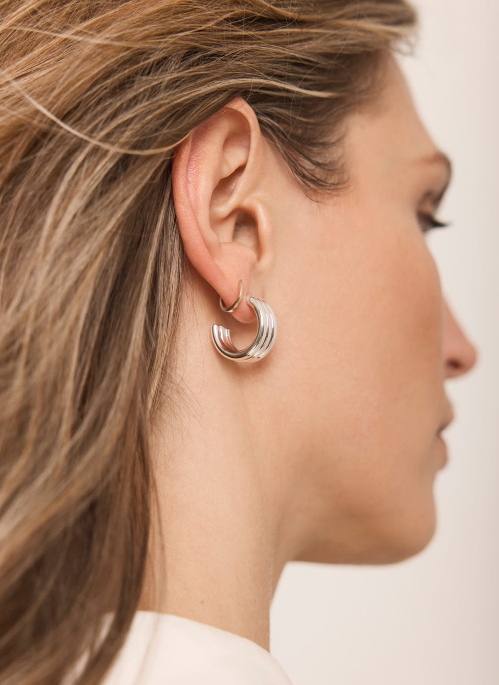 Silver Stainless Steel Ribbed Hoop Earrings