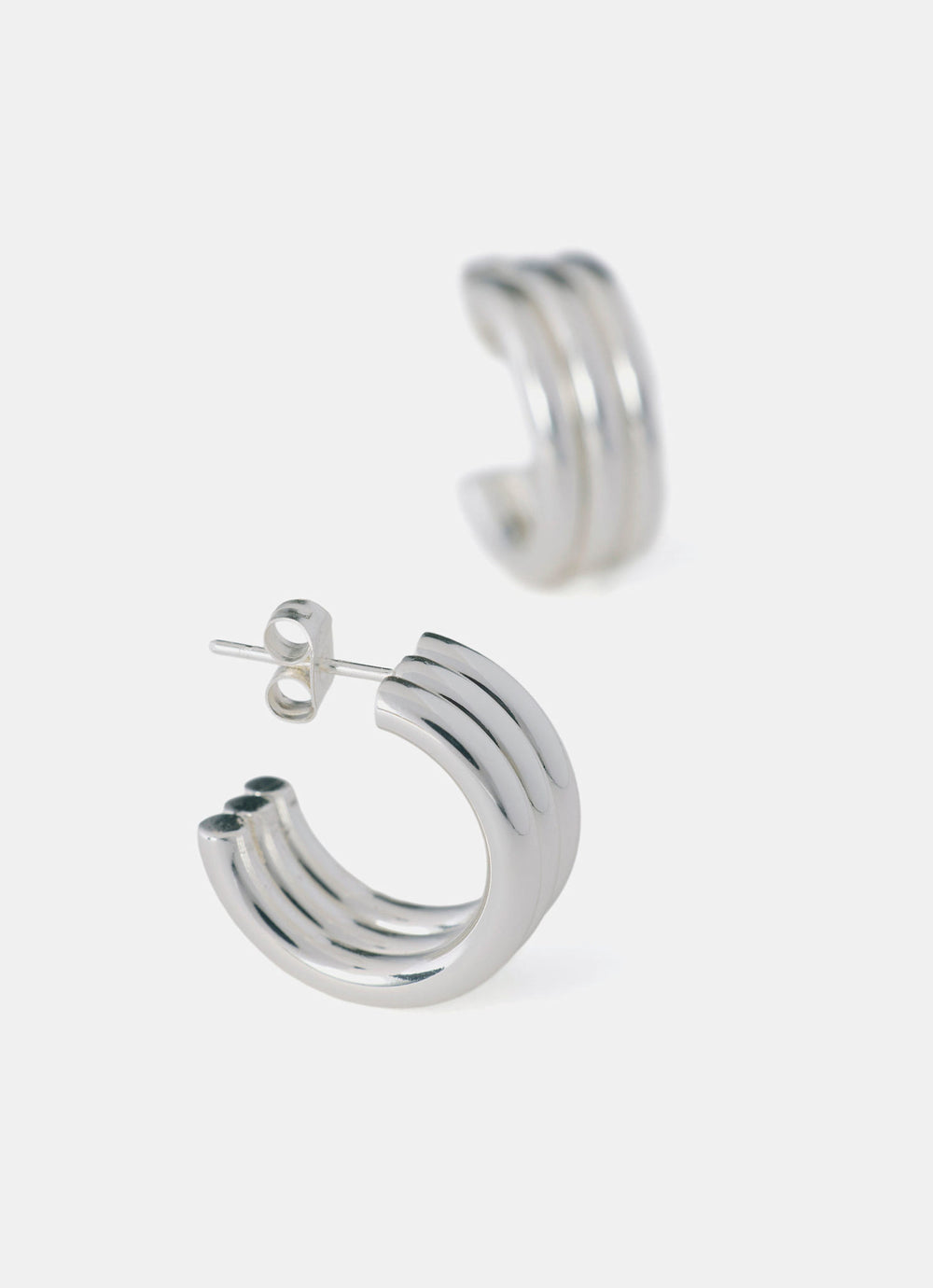 Silver Stainless Steel Ribbed Hoop Earrings