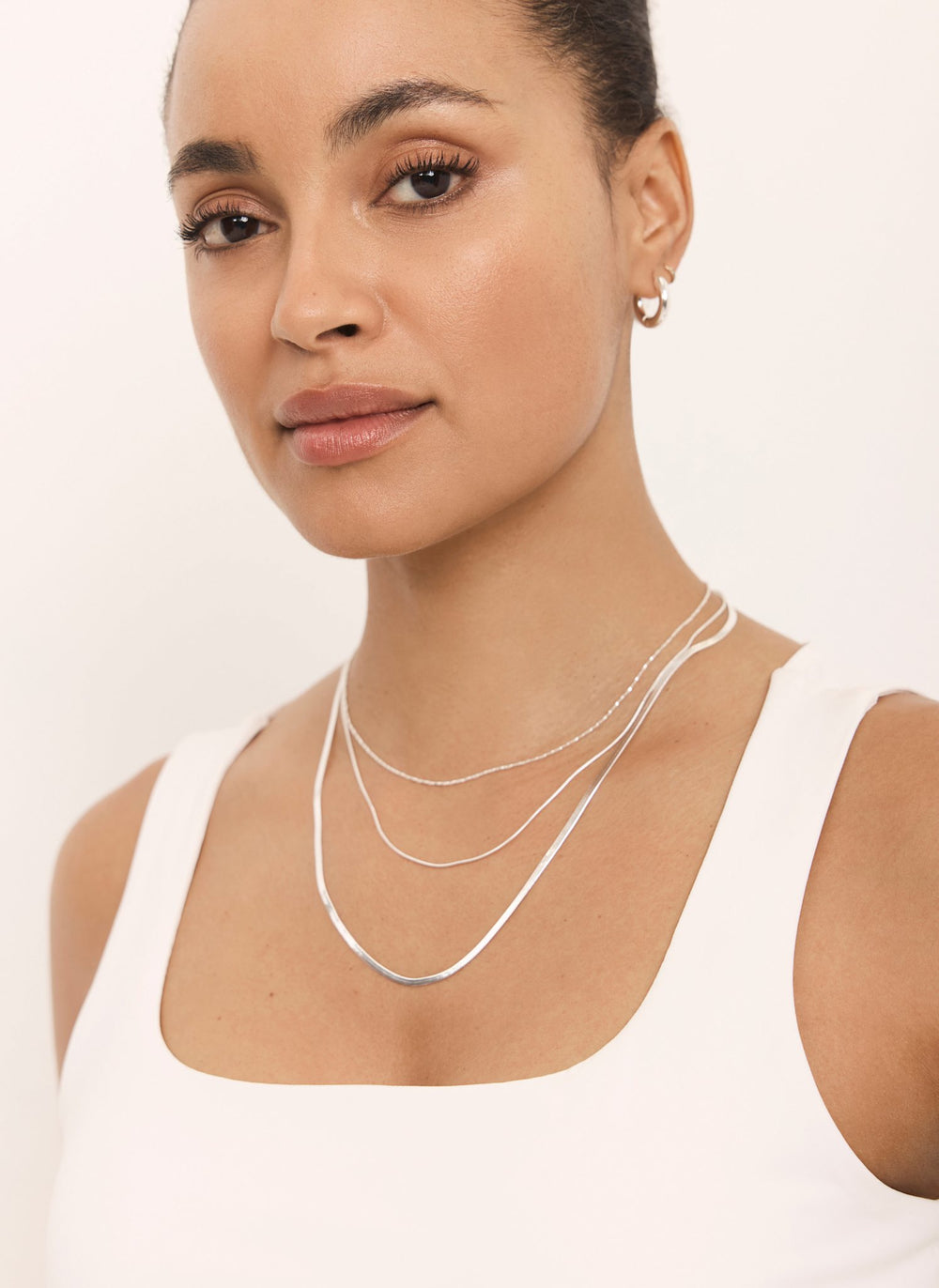 Silver Stainless Steel Triple Layered Necklace