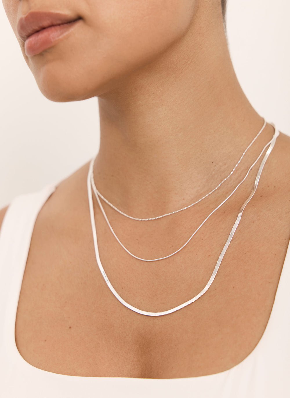 Silver Stainless Steel Triple Layered Necklace