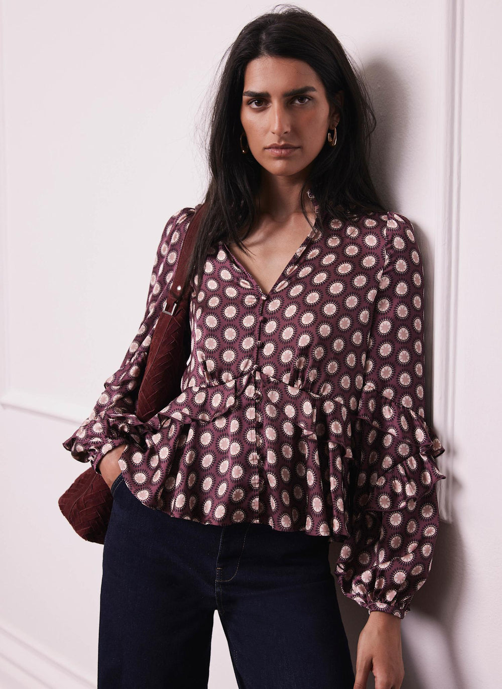 Burgundy Geometric Print Top – Mint Velvet