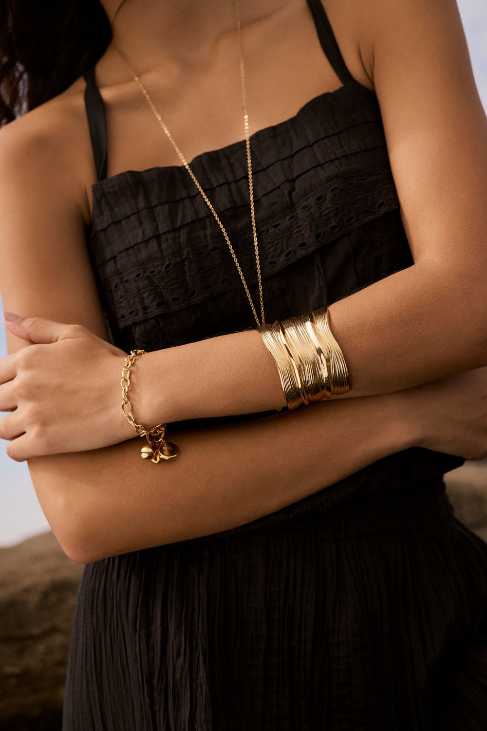 Gold Tone Statement Ridged Cuff