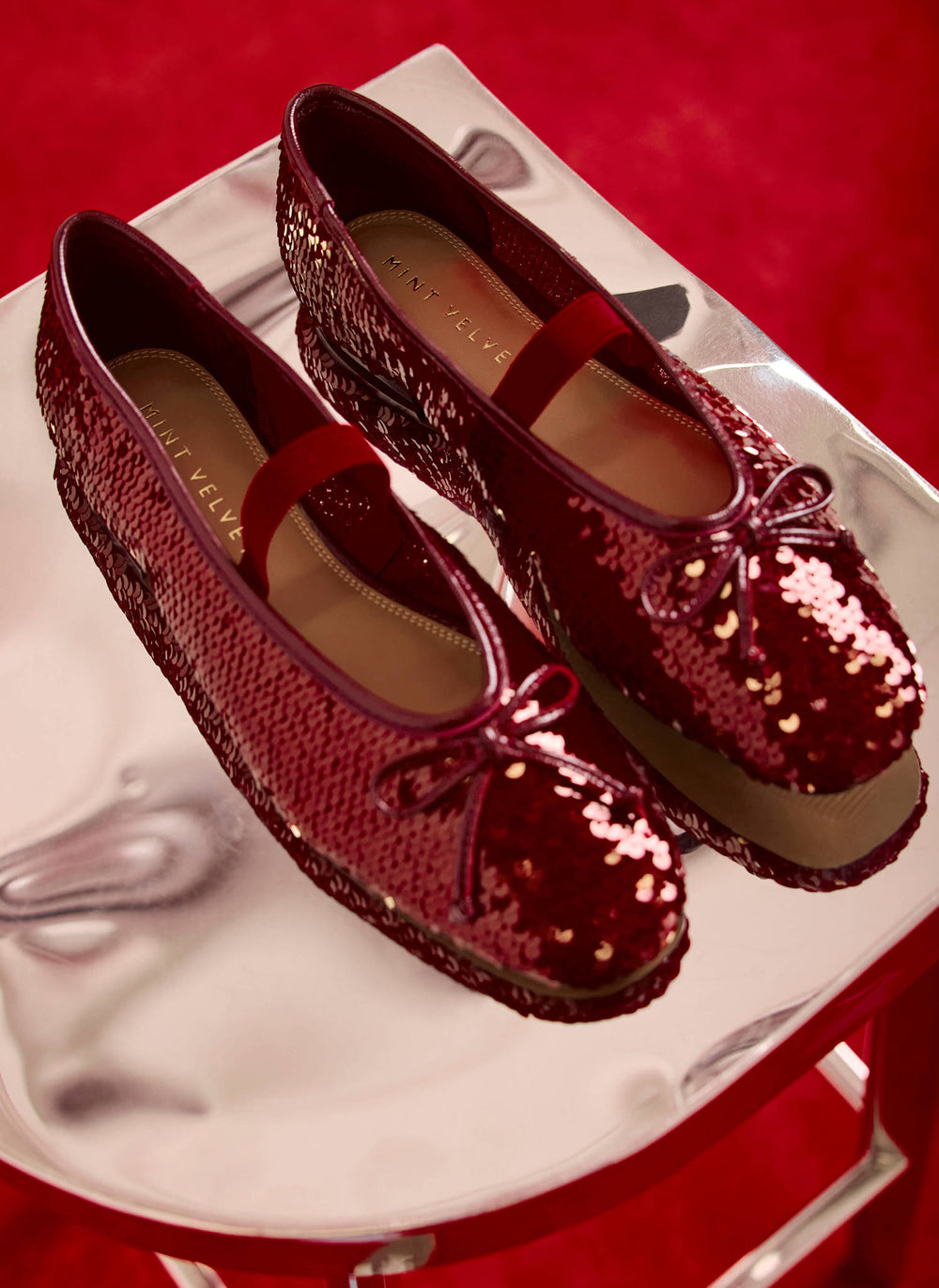 Stella Burgundy Sequin Ballet Pumps