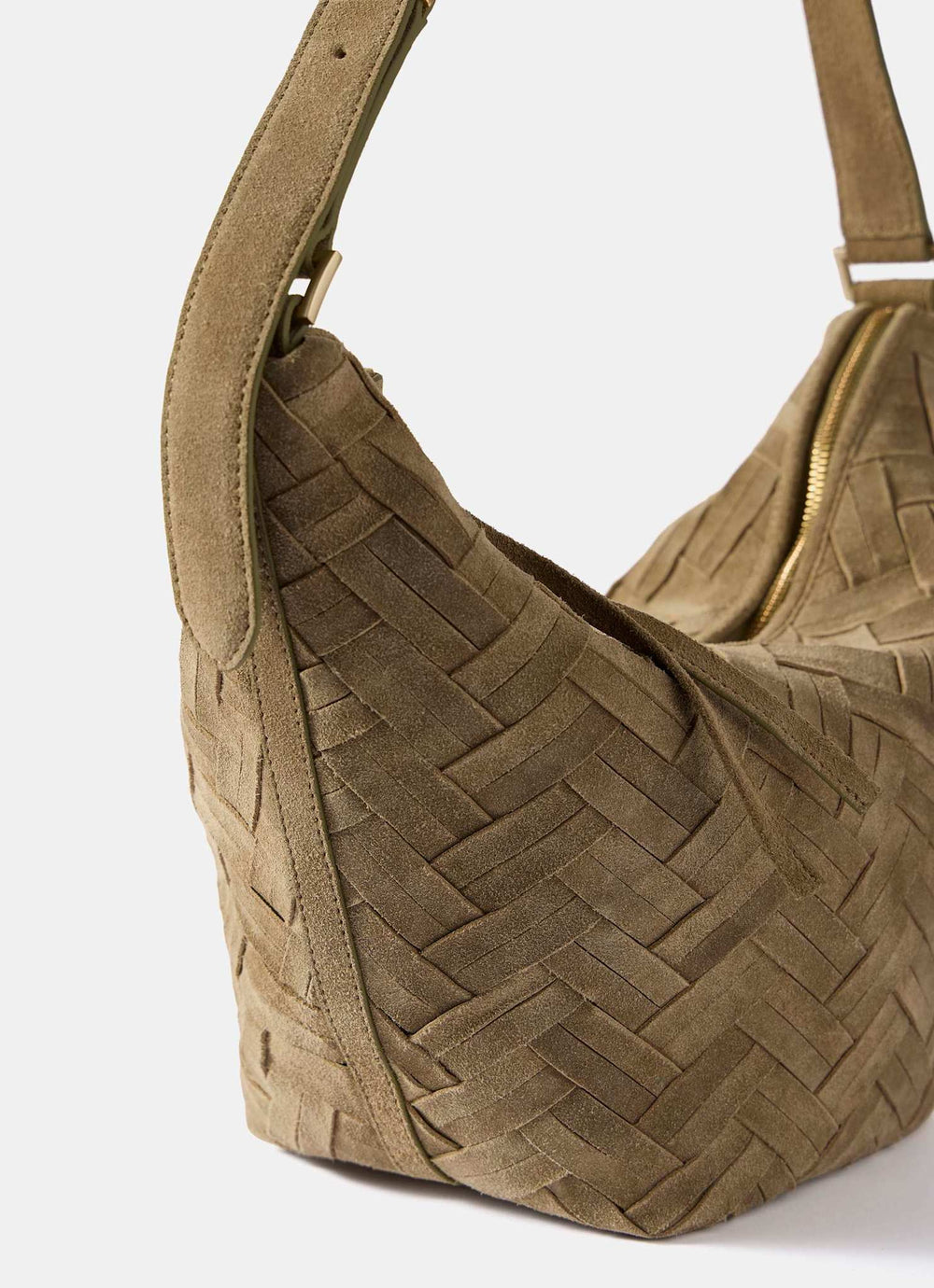 Stevie Khaki Suede Woven Sling Bag
