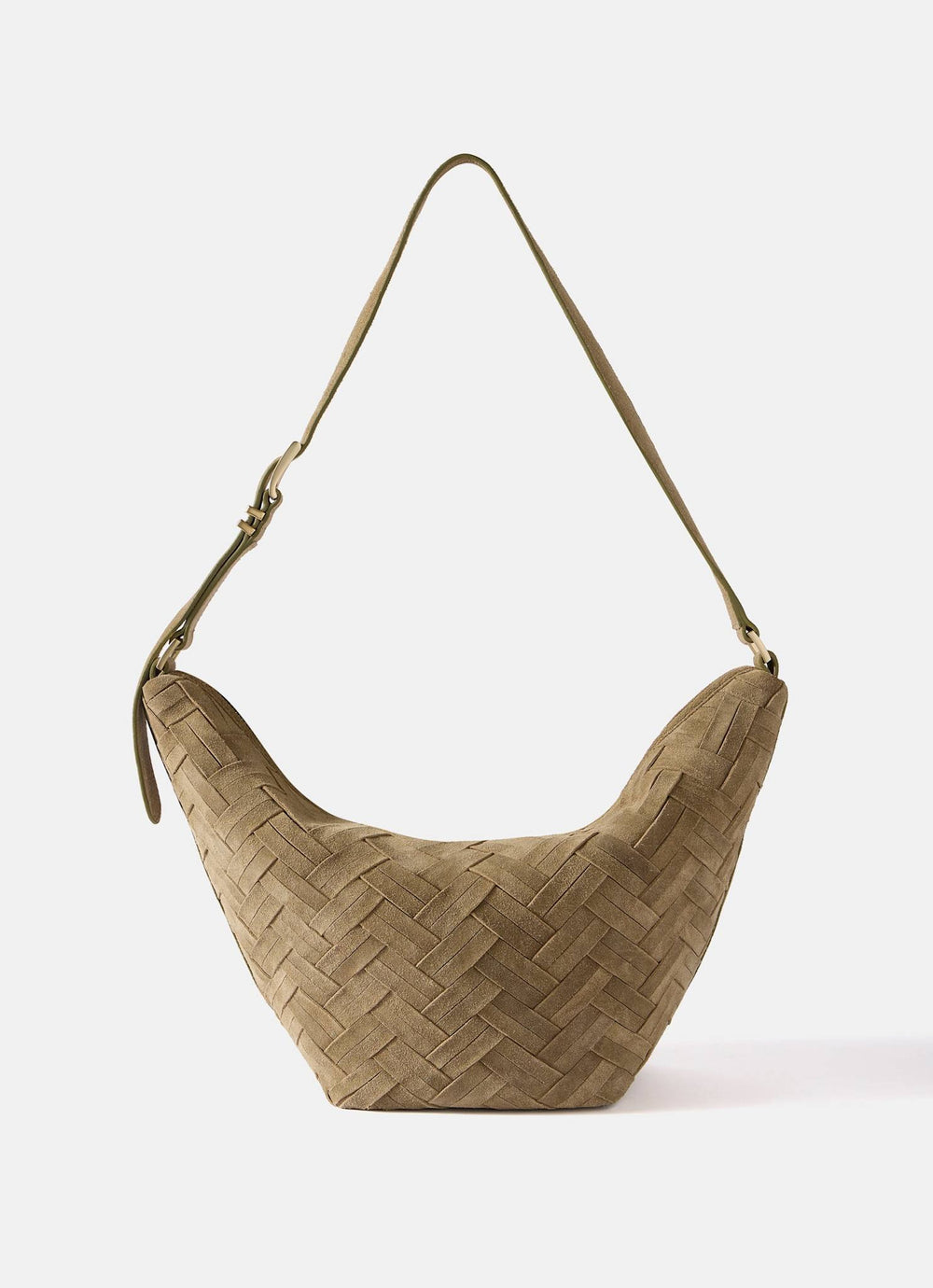 Stevie Khaki Suede Woven Sling Bag