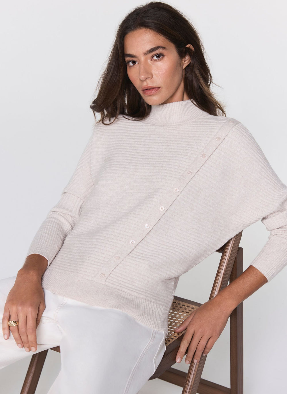 Neutral Button Detail Ribbed Jumper