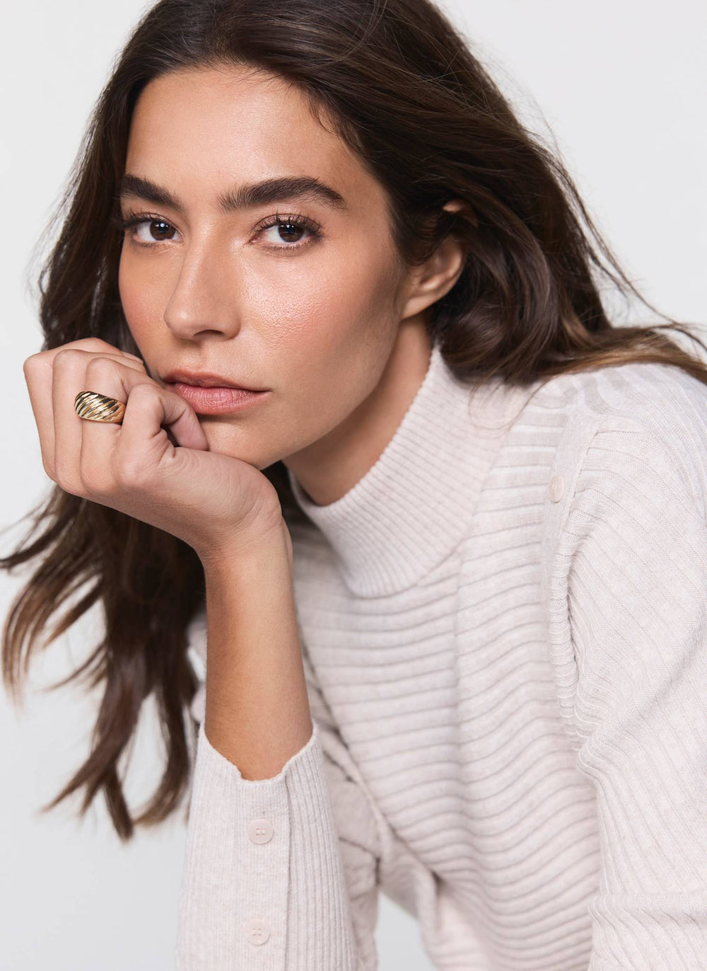 Neutral Button Detail Ribbed Jumper