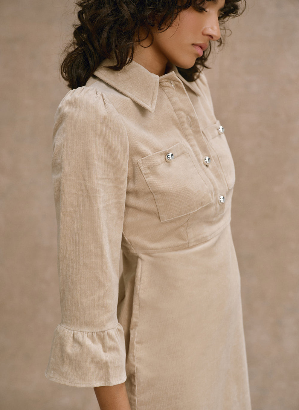 Neutral Corduroy Midi Dress – Mint Velvet