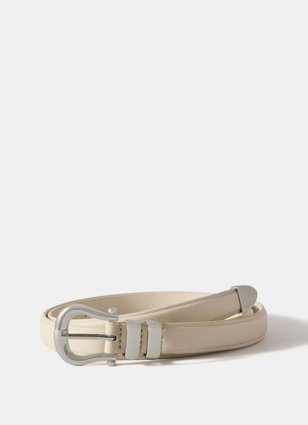 Cream Leather Slim Belt
