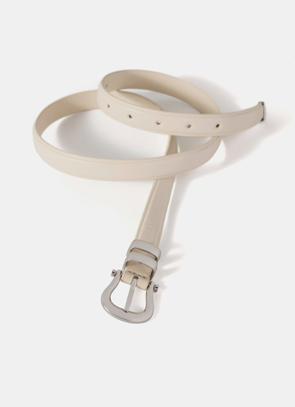Cream Leather Slim Belt