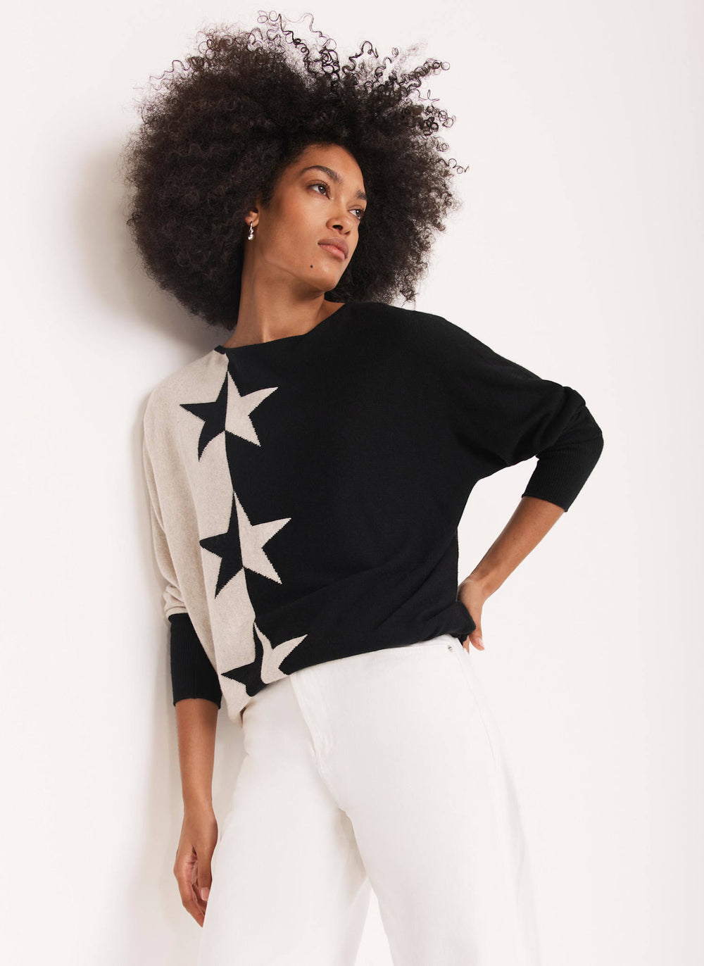 Neutral Cotton Blend Star Jumper