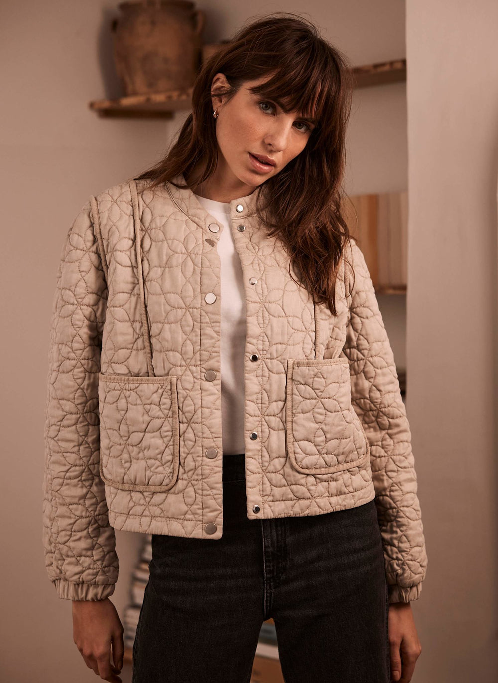 Beige Washed Quilted Jacket