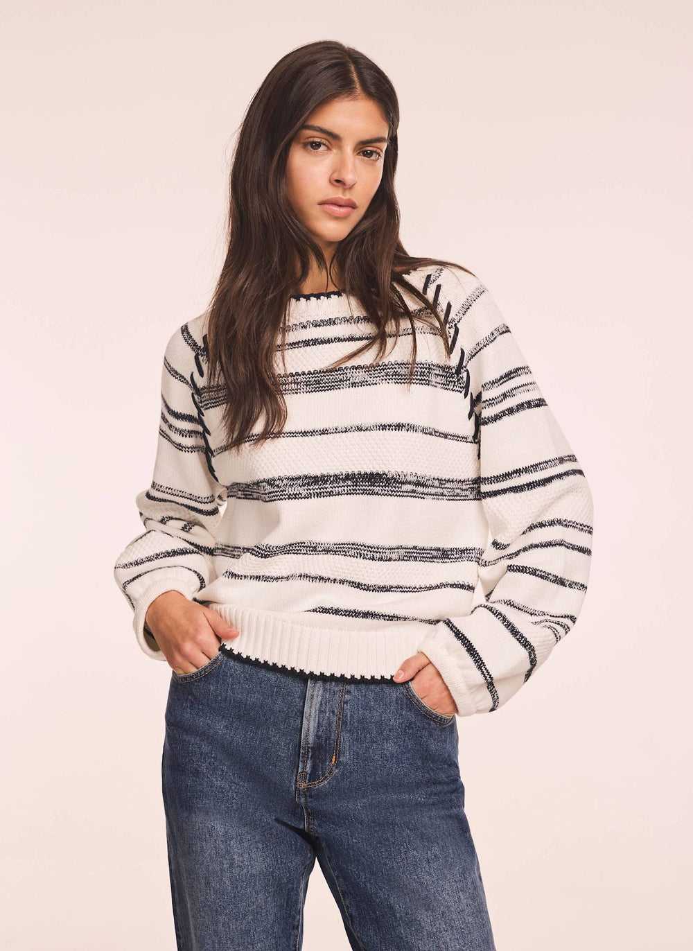 White Striped Cotton Blend Jumper