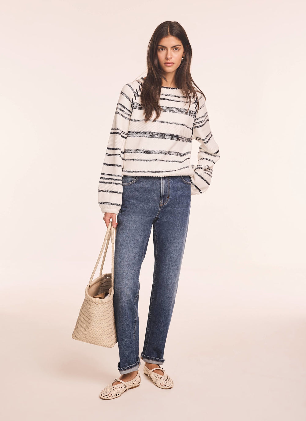 White Striped Cotton Blend Jumper