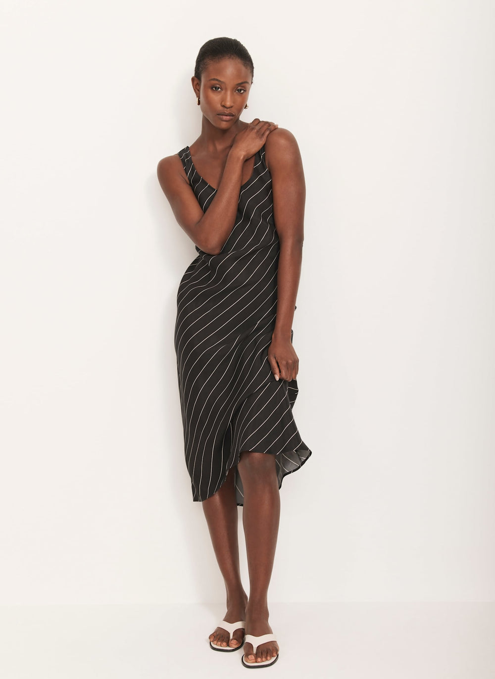 Black Striped Midi Slip Dress