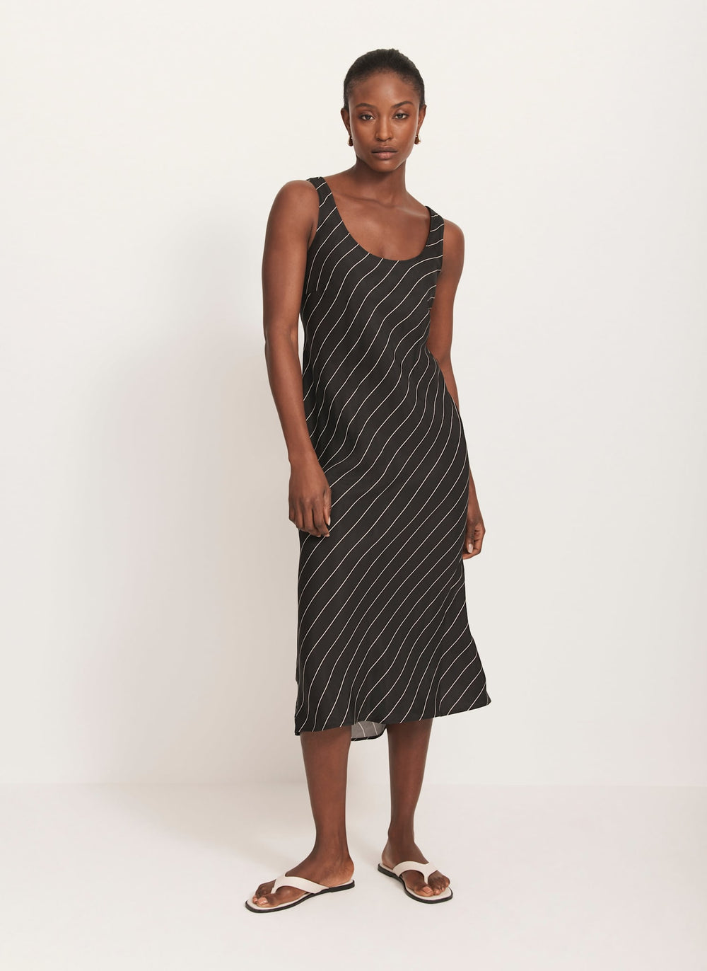 Black Striped Midi Slip Dress