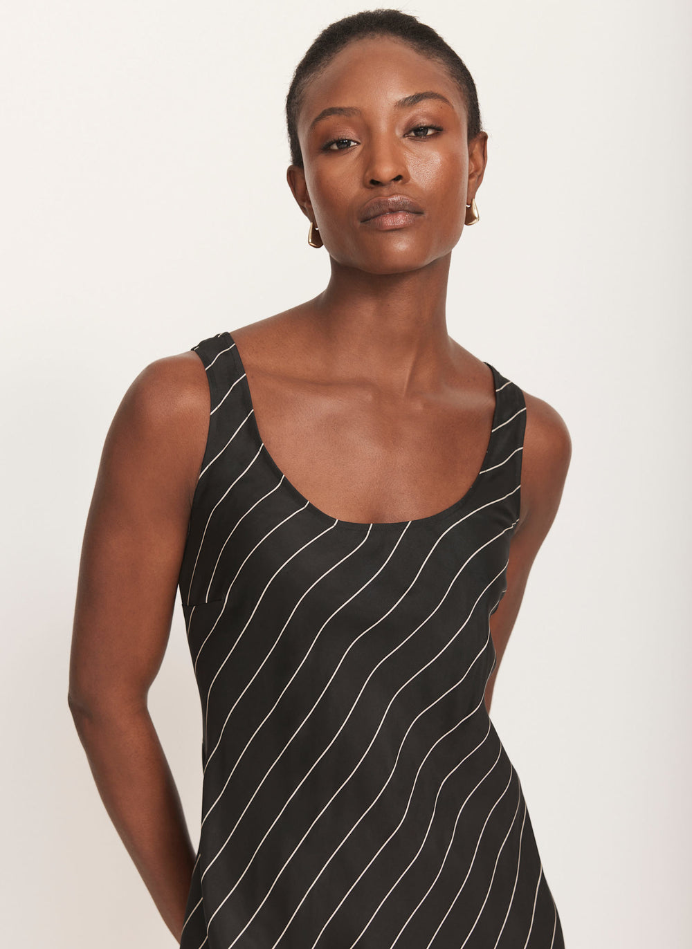Black Striped Midi Slip Dress