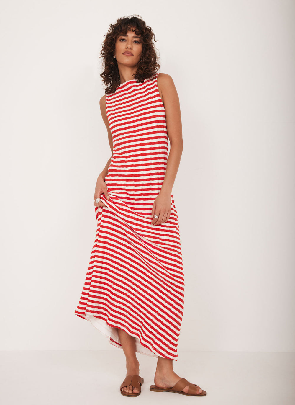 Red Striped Jersey Maxi Dress