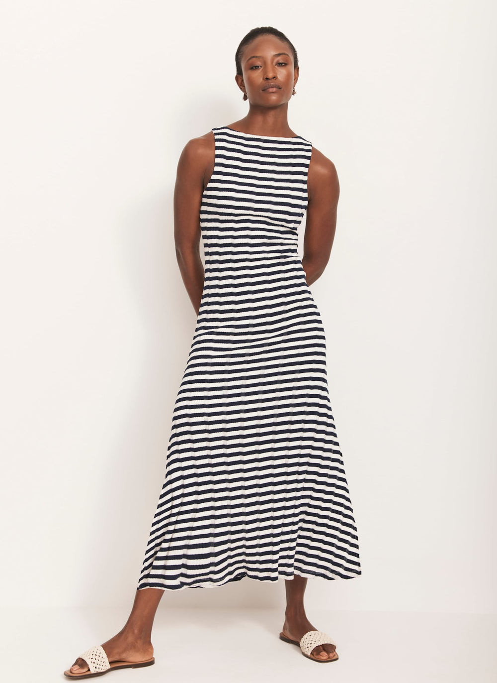 Blue Striped Jersey Maxi Dress