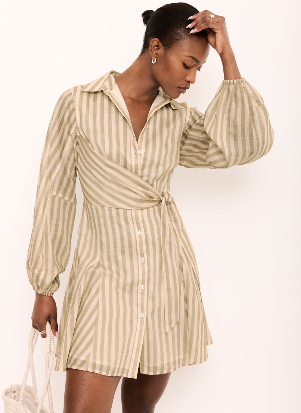 Khaki Stripe Wrap Mini Dress – Mint Velvet
