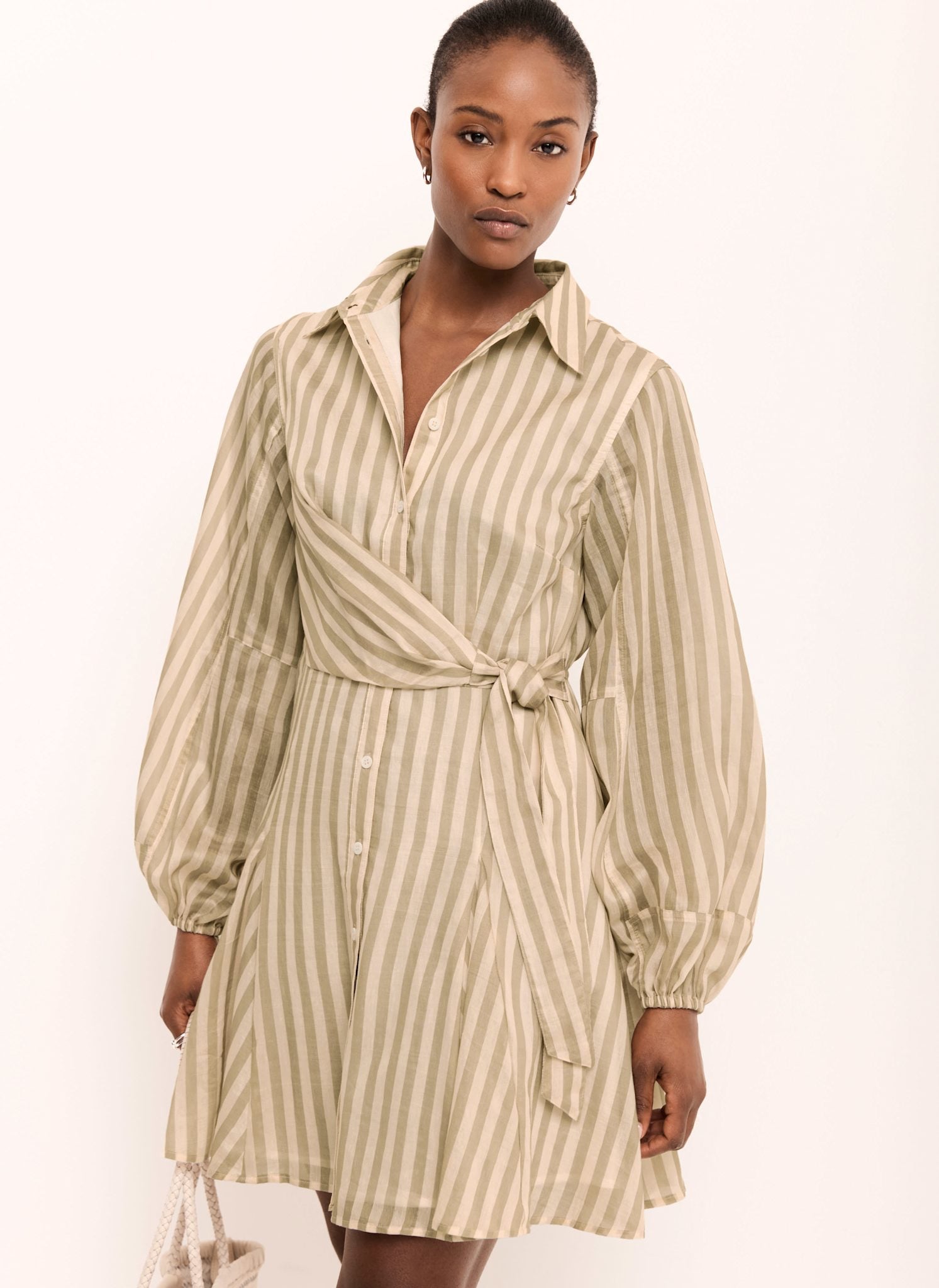 Khaki Stripe Wrap Mini Dress – Mint Velvet