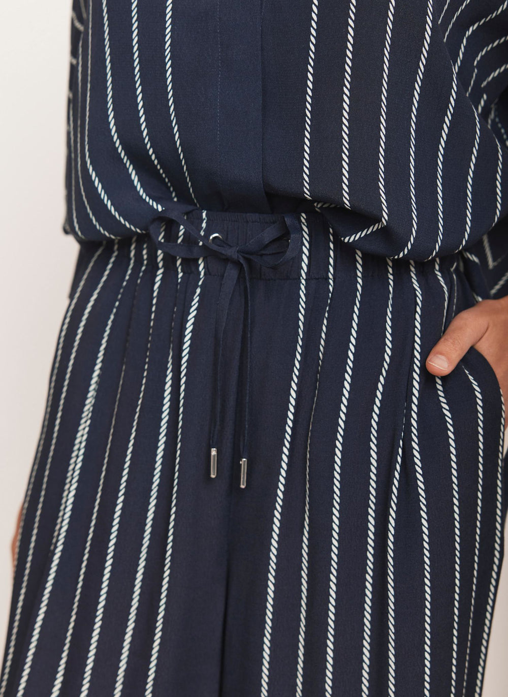 Navy Striped Wide Trousers
