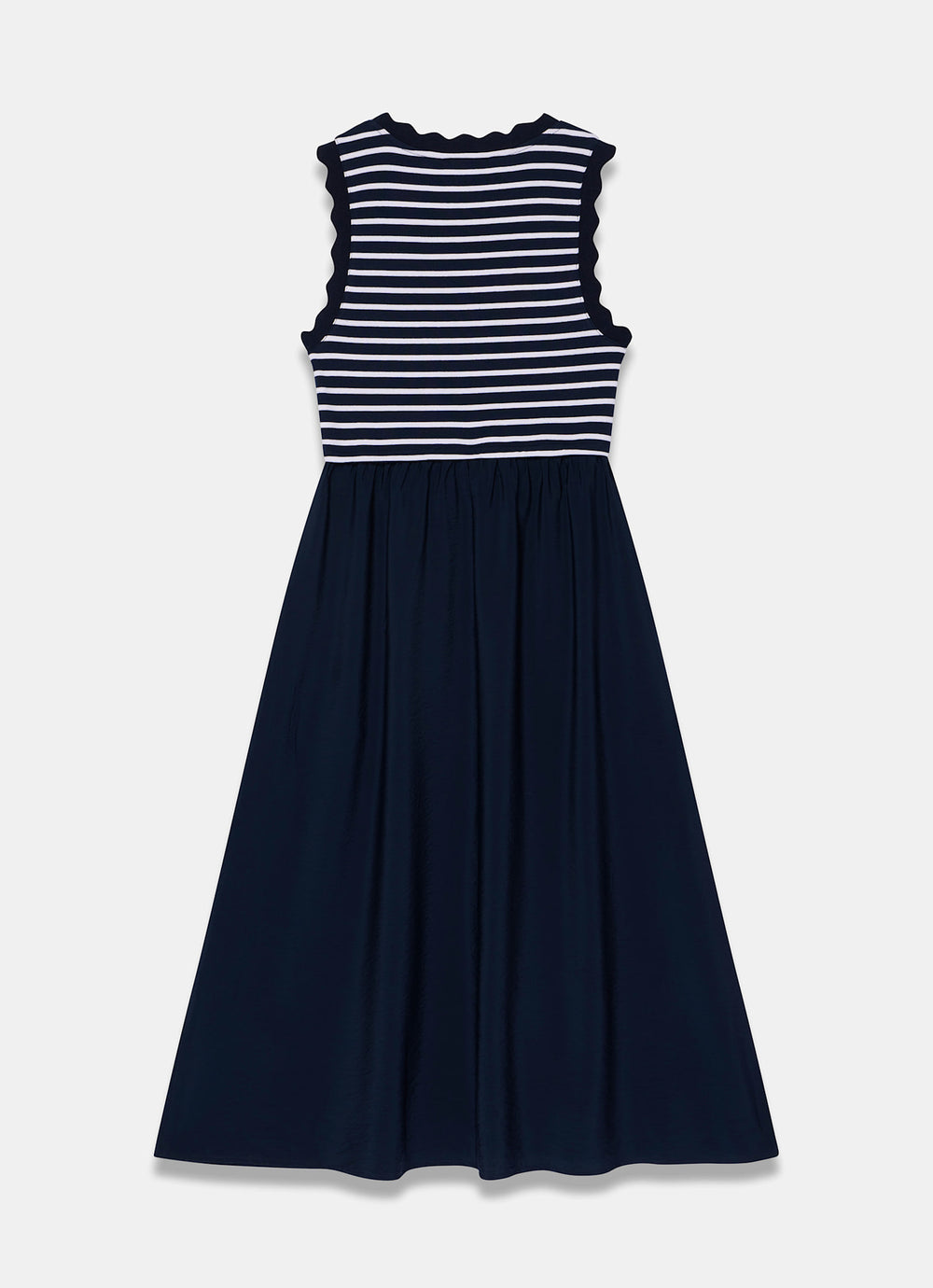 Mint Velvet Blue Striped Scallop Trim Midi Dress | Size M | Blue | Sleeveless | Scoop Neck Mint Velvet Blue Striped Scallop Trim Midi Dress | Size M | Blue | Sleeveless | Scoop Neck