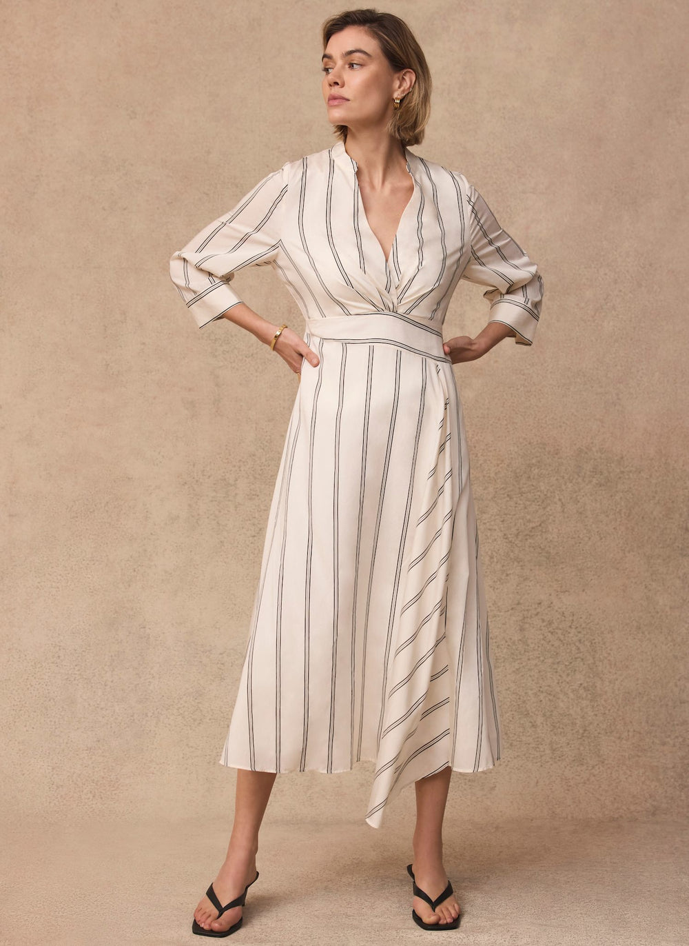 Neutral Striped Midi Dress
