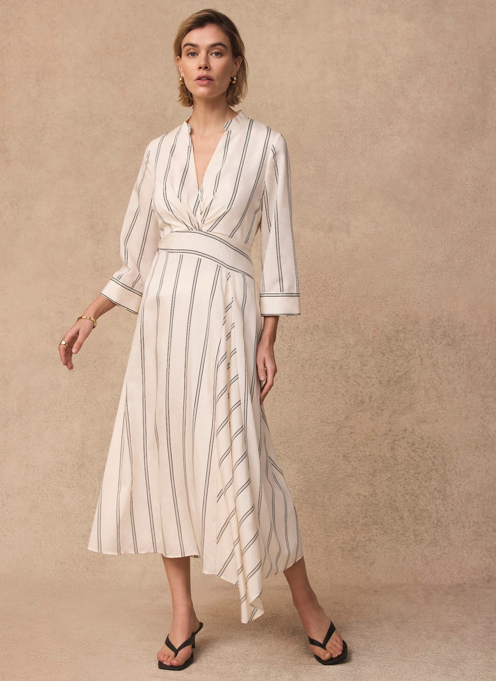 Neutral Striped Midi Dress