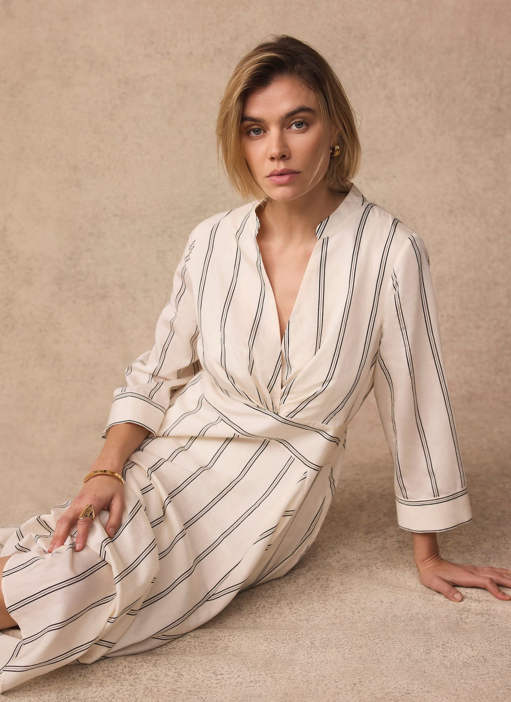 Neutral Striped Midi Dress