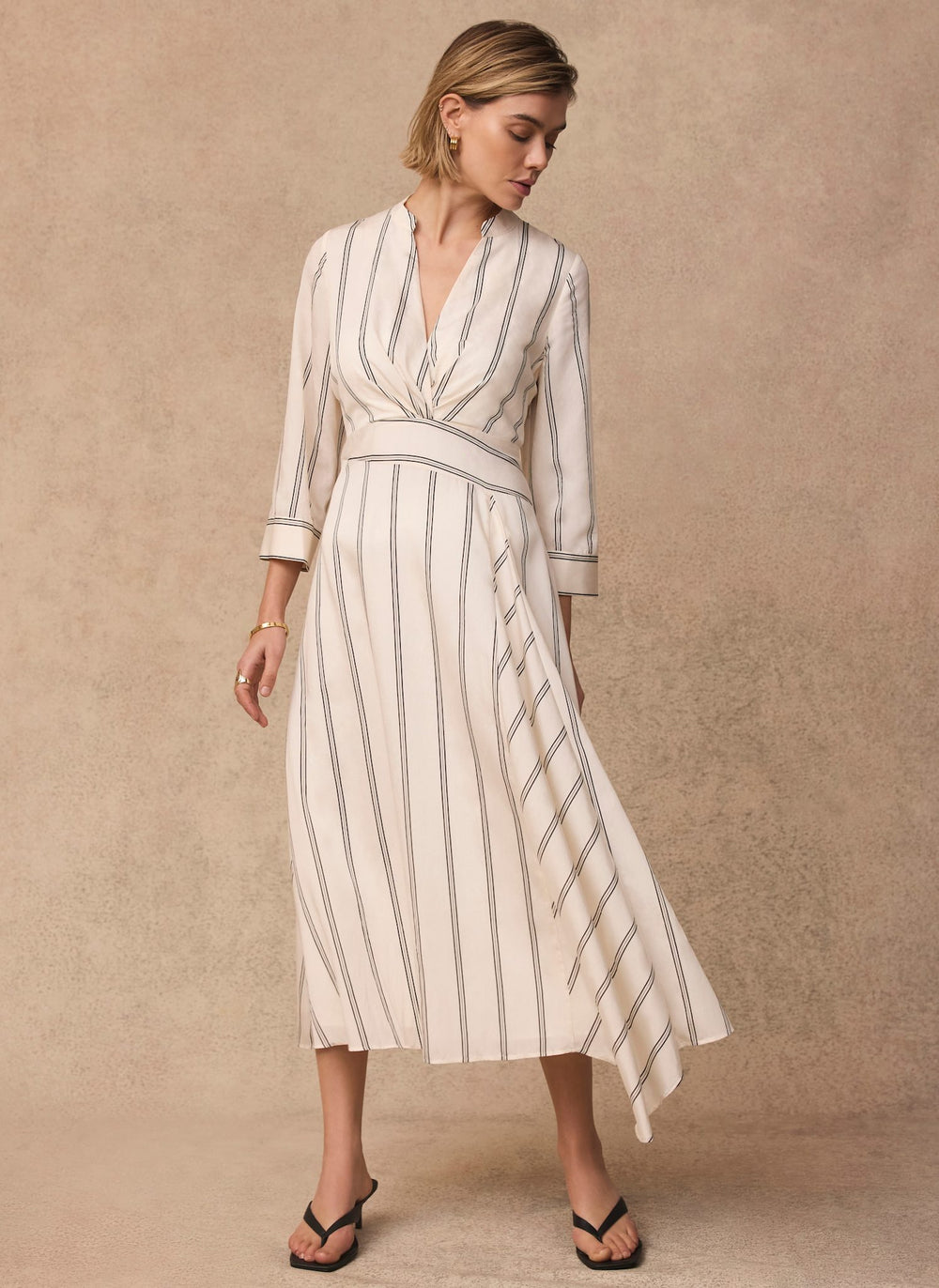 Neutral Striped Midi Dress