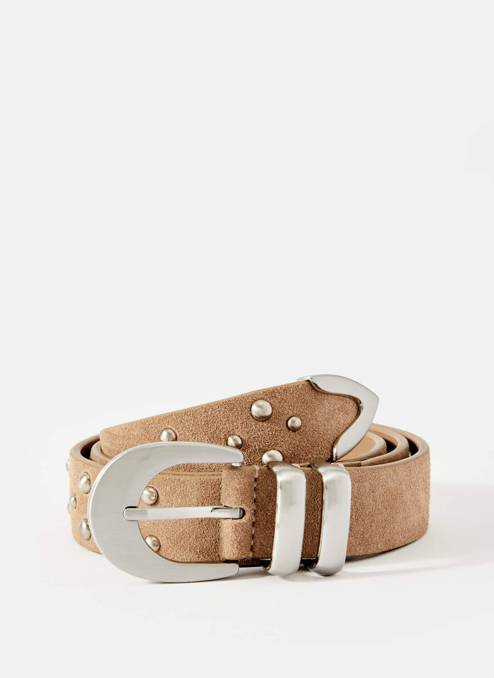 Beige Studded Suede Waist Belt