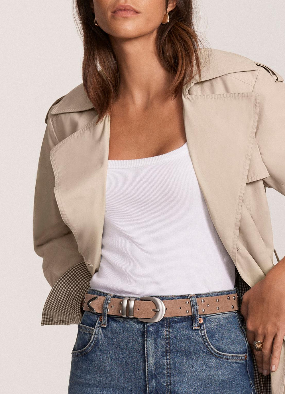 Beige Studded Suede Waist Belt